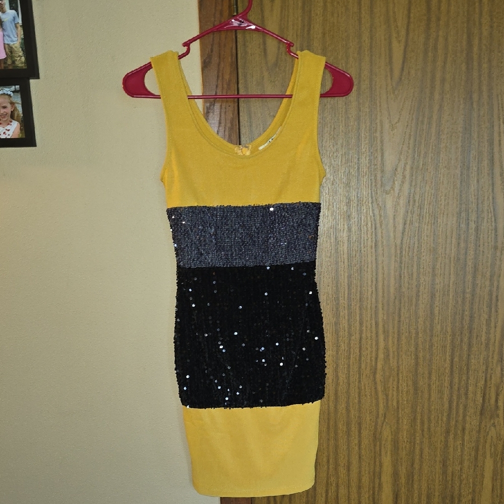 Ya Los Angeles Yellow and Black Sequin Mini Dress